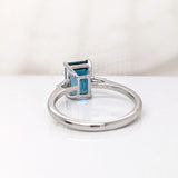 2.3ct London Blue Topaz Ring w Earth Mined Diamonds in Solid 14K White Gold | Emerald Cut 8x6mm | November Birthstone