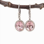 6ct Morganite Drop Earrings w Earth Mined Diamonds in Solid 14K Gold Oval 11x9mm