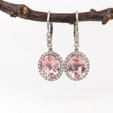 Morganite Drop Earrings w Earth Mined Diamonds in Solid 14K White Gold | Oval 8x6mm | June Birthstone