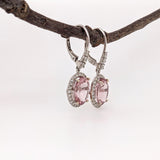 Morganite Drop Earrings w Earth Mined Diamonds in Solid 14K White Gold | Oval 8x6mm | June Birthstone