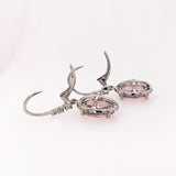 Morganite Drop Earrings w Earth Mined Diamonds in Solid 14K White Gold | Oval 8x6mm | June Birthstone