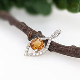 Citrine Pendant Necklace with Earth Mined Diamonds: Solid 14K Gold, Round 5mm