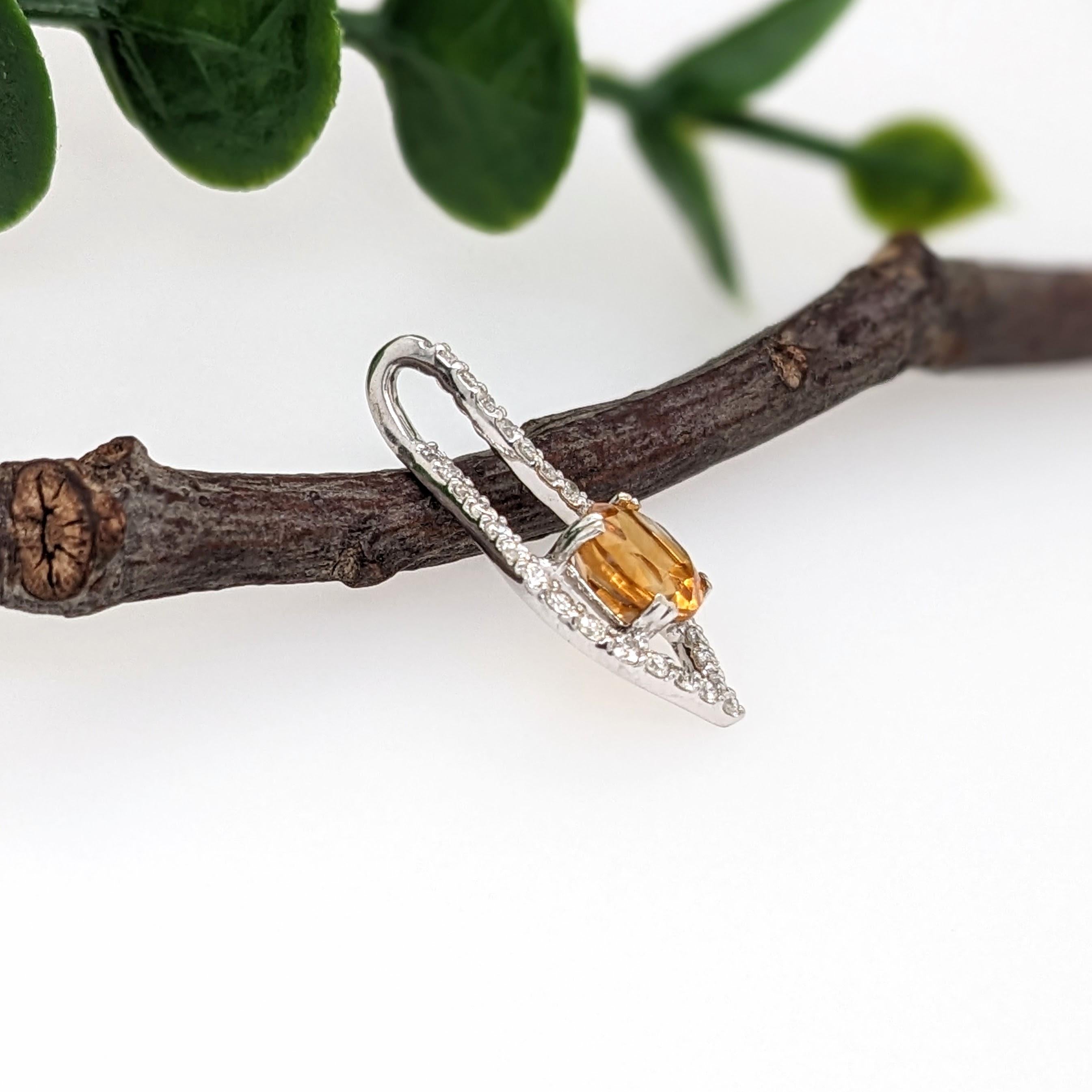 Citrine Pendant w Earth Mined Diamonds in Solid 14K White Gold Round 5mm