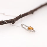 Citrine Pendant Necklace with Earth Mined Diamonds: Solid 14K Gold, Round 5mm
