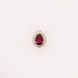 Ruby Pendant w Earth Mined Diamonds in Solid 14K Yellow Gold Pear 7x5mm