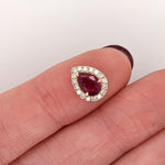 Ruby Pendant w Earth Mined Diamonds in Solid 14K Yellow Gold Pear 7x5mm
