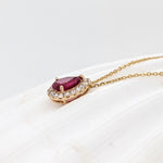 Ruby Pendant w Earth Mined Diamonds in Solid 14K Yellow Gold Pear 7x5mm