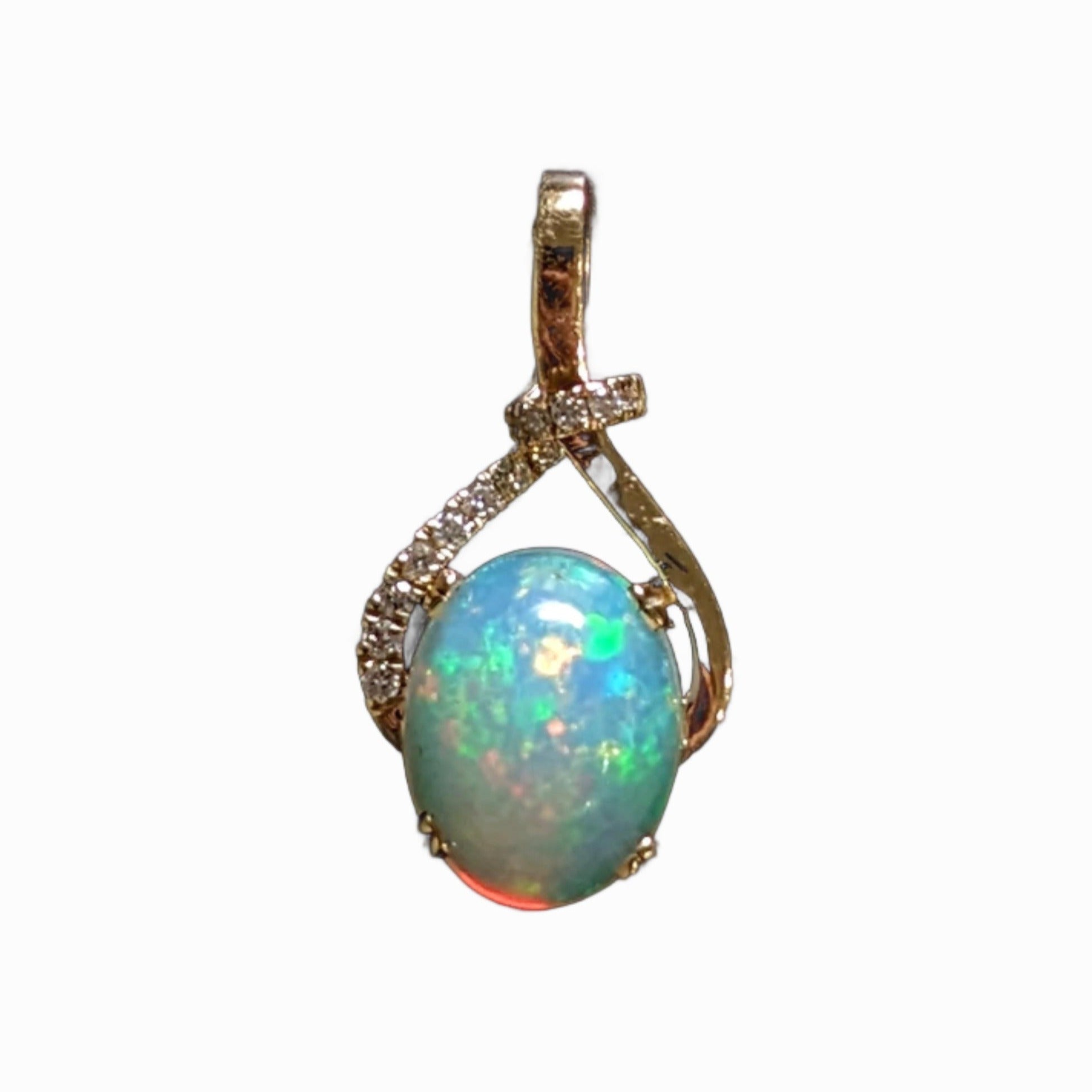 3.2ct Opal Infinity Pendant w Earth Mined Diamonds in Solid 14K Gold Oval 10x8mm