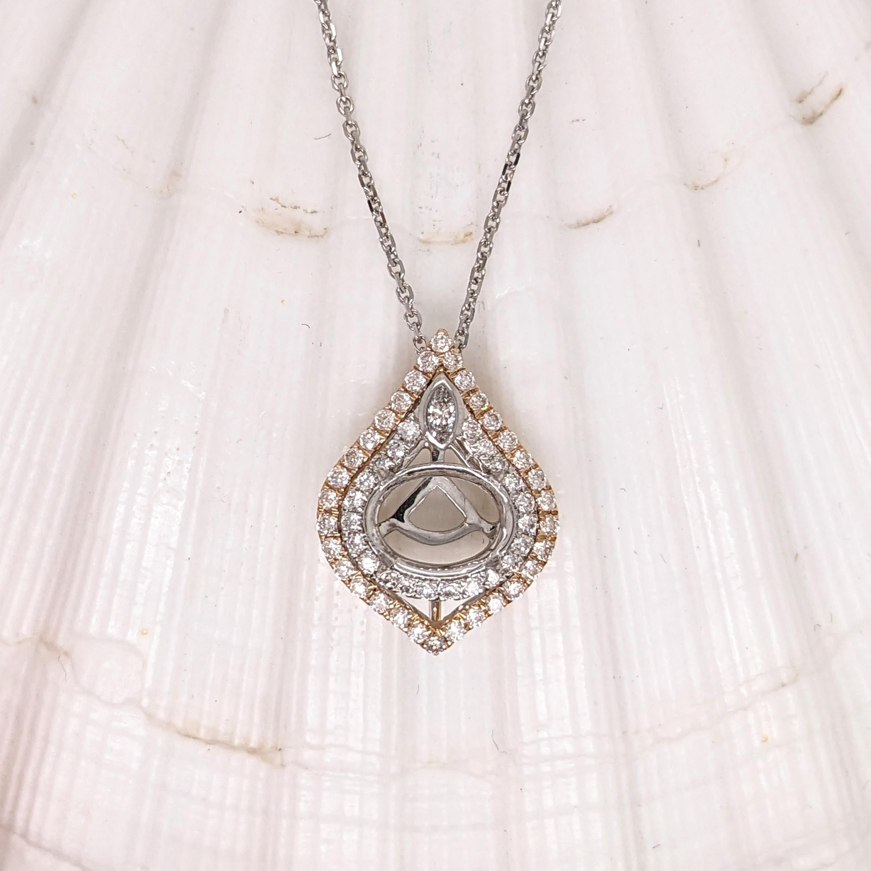 Pendant Semi Mount w Earth Mined Diamonds in Solid 14K Gold Oval 8x6mm