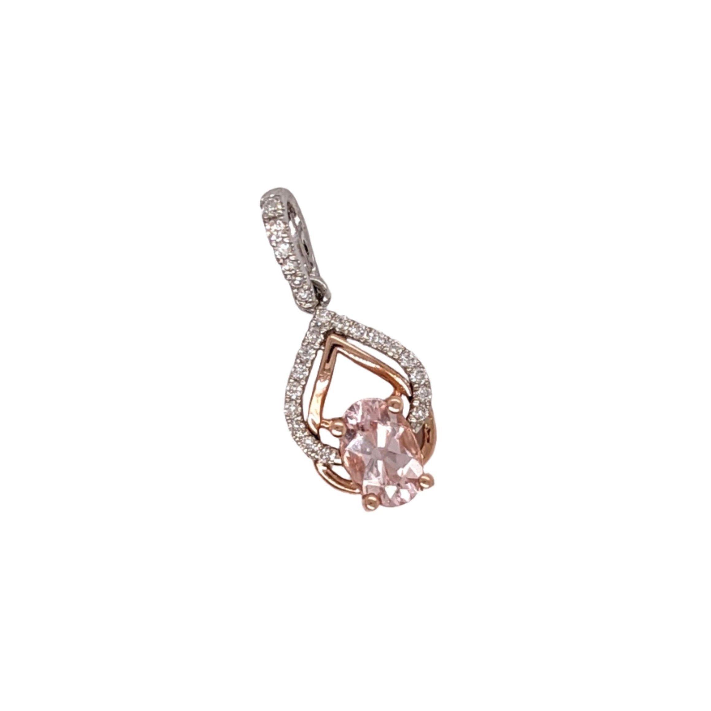 Morganite Pendant w Earth Mined Diamonds in Solid 14K Dual Tone Gold Oval 6x4mm