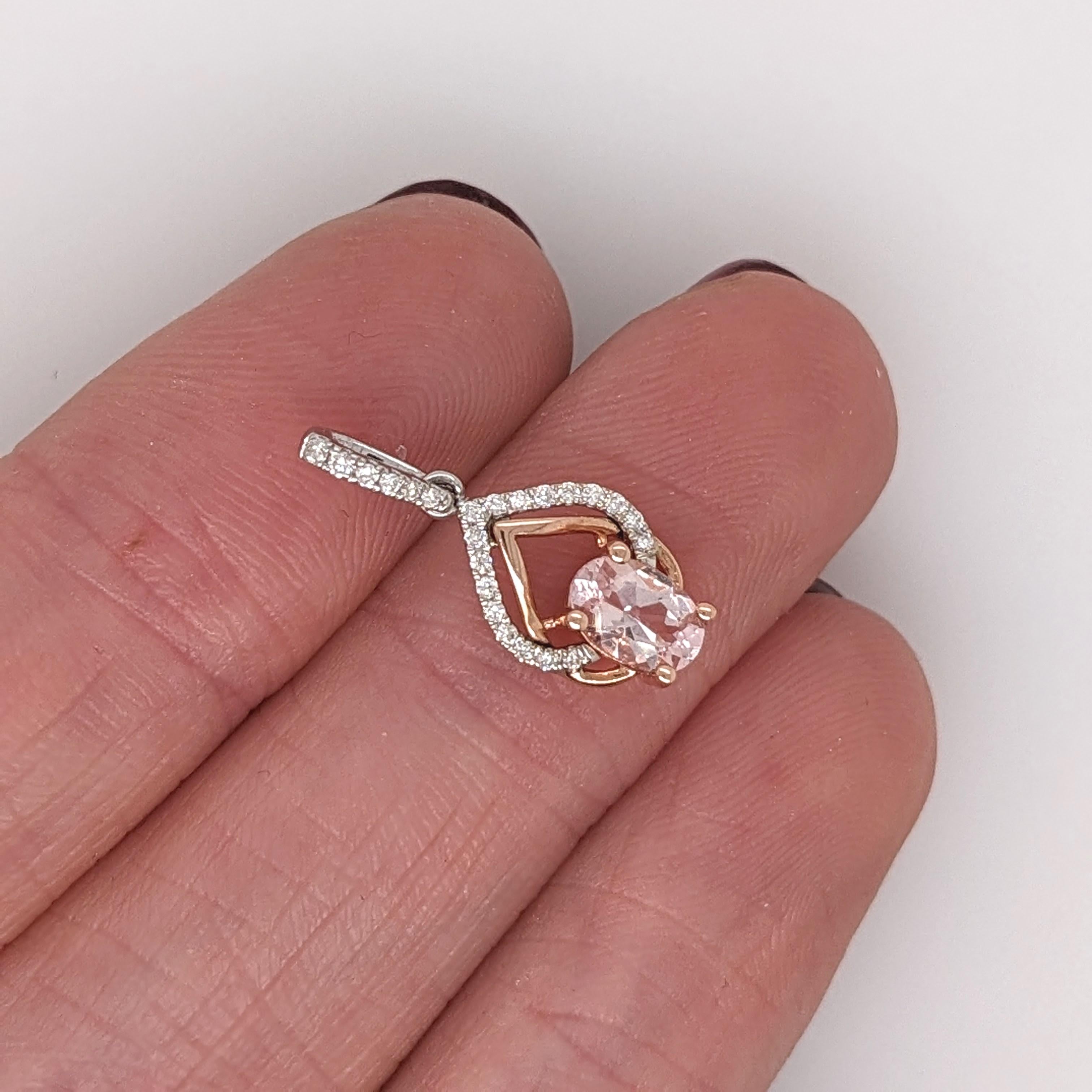 Morganite Pendant w Earth Mined Diamonds in Solid 14K Dual Tone Gold Oval 6x4mm