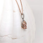 Morganite Pendant w Earth Mined Diamonds in Solid 14K Dual Tone Gold Oval 6x4mm