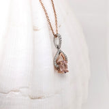 Morganite Pendant w Earth Mined Diamonds in Solid 14K Dual Tone Gold Oval 6x4mm