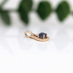 Blue Sapphire Pendant w Earth Mined Diamonds in Solid 14K Yellow Gold Round 4mm