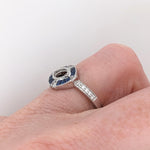 Ring Semi Mount w Natural Diamonds & Blue Sapphires in Solid 14K Gold 6.5x4mm