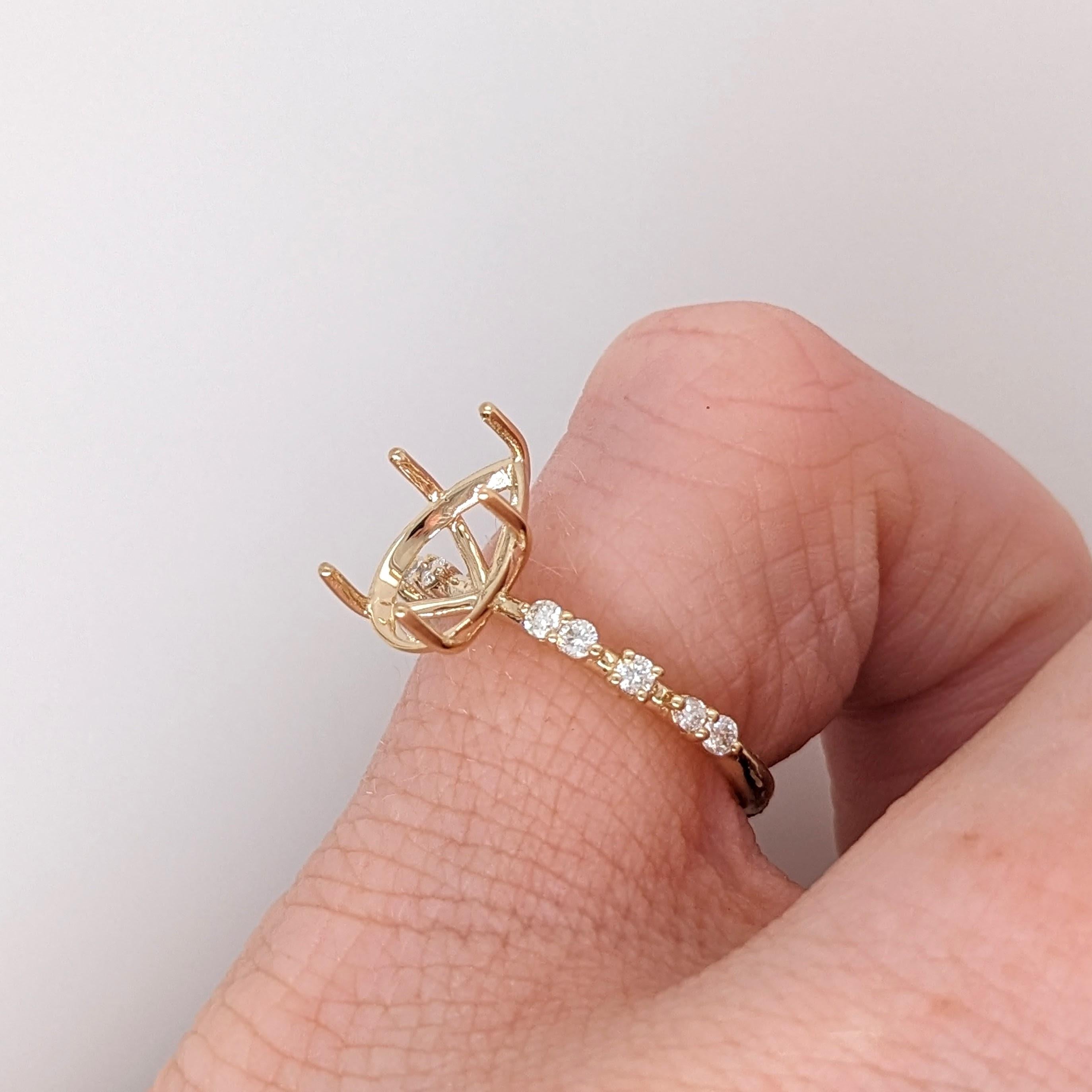 Ring Semi Mount w Natural Diamonds in Solid 14K Gold Pear 10x7mm