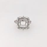 Ring Semi Mount w Natural Diamonds in Solid 14K Gold Cushion 9.5mm