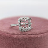 Ring Semi Mount w Natural Diamonds in Solid 14K Gold Cushion 9.5mm