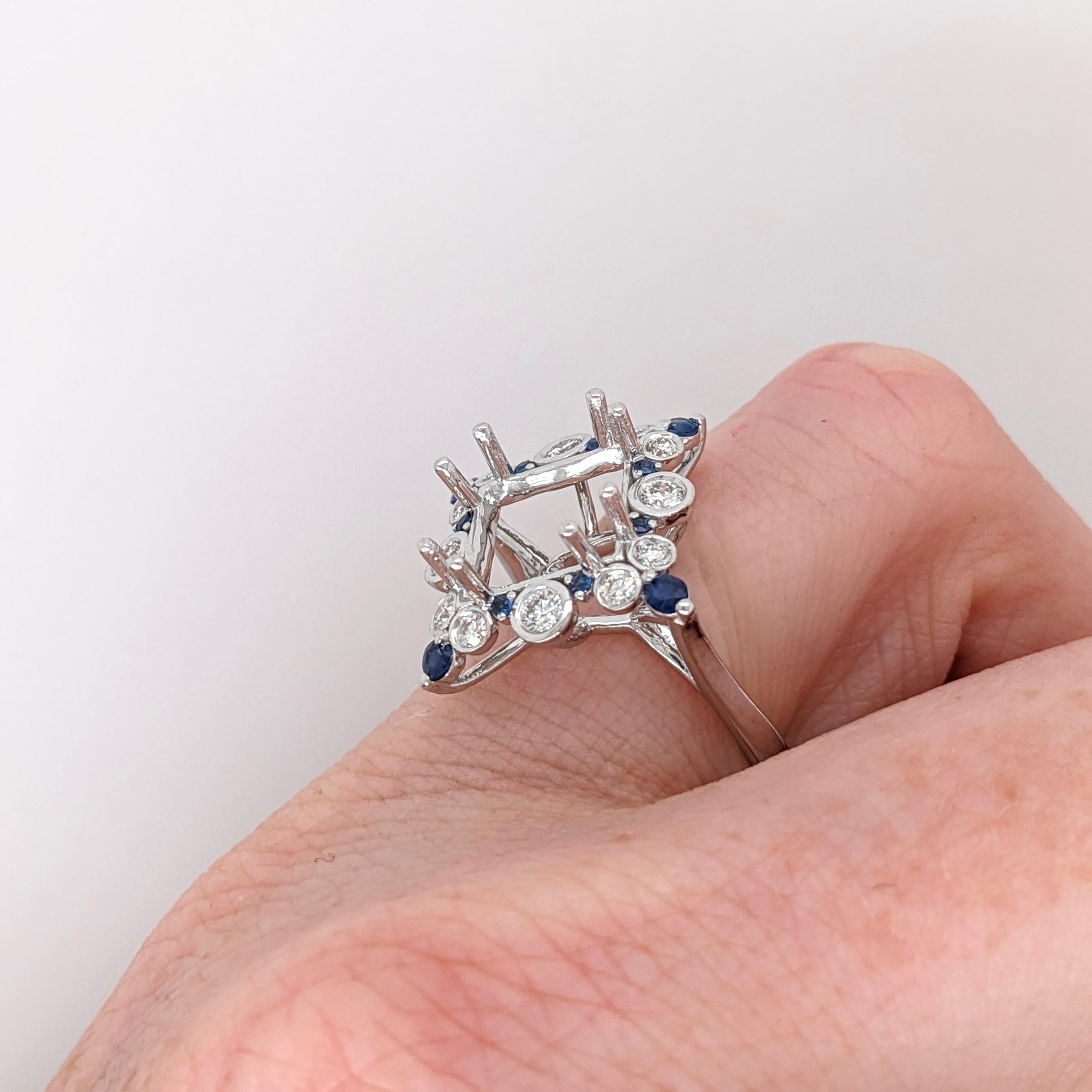 Ring Semi Mount w Natural Diamonds in Solid 14K Gold Princess cut 9mm
