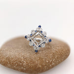 Ring Semi Mount w Natural Diamonds in Solid 14K Gold Princess cut 9mm