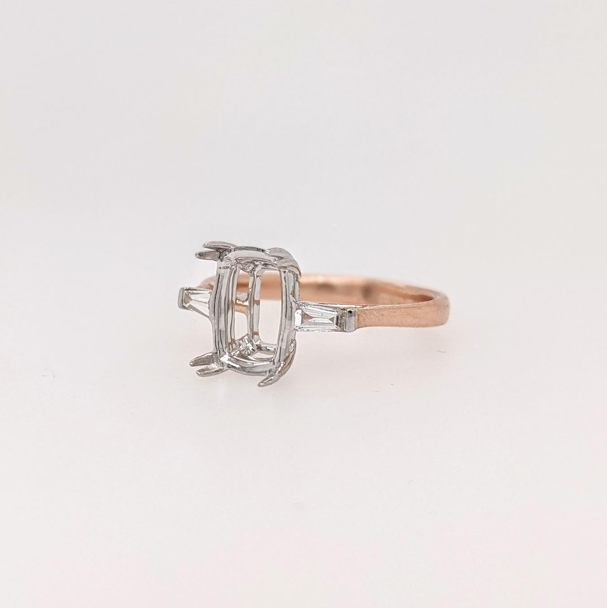 Ring Semi Mount w Natural Diamonds in Solid 14K Gold Cushion 9.5x6.5mm