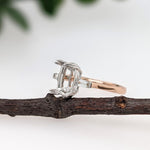 Ring Semi Mount w Natural Diamonds in Solid 14K Gold Cushion 9.5x6.5mm