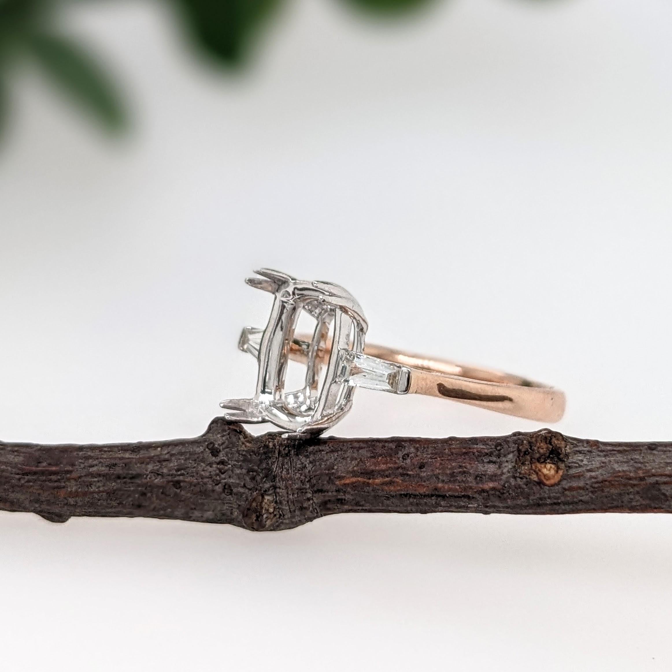 Ring Semi Mount w Natural Diamonds in Solid 14K Gold Cushion 9.5x6.5mm