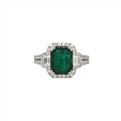 2ct Emerald Ring w Earth Mined Diamonds in Solid 14K White Gold EM 9x7mm