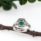 3.3ct Indicolite Tourmaline Ring w Earth Mined Diamonds in Solid 14K White Gold | Emerald Cut 9x7.6mm | October Birthstone