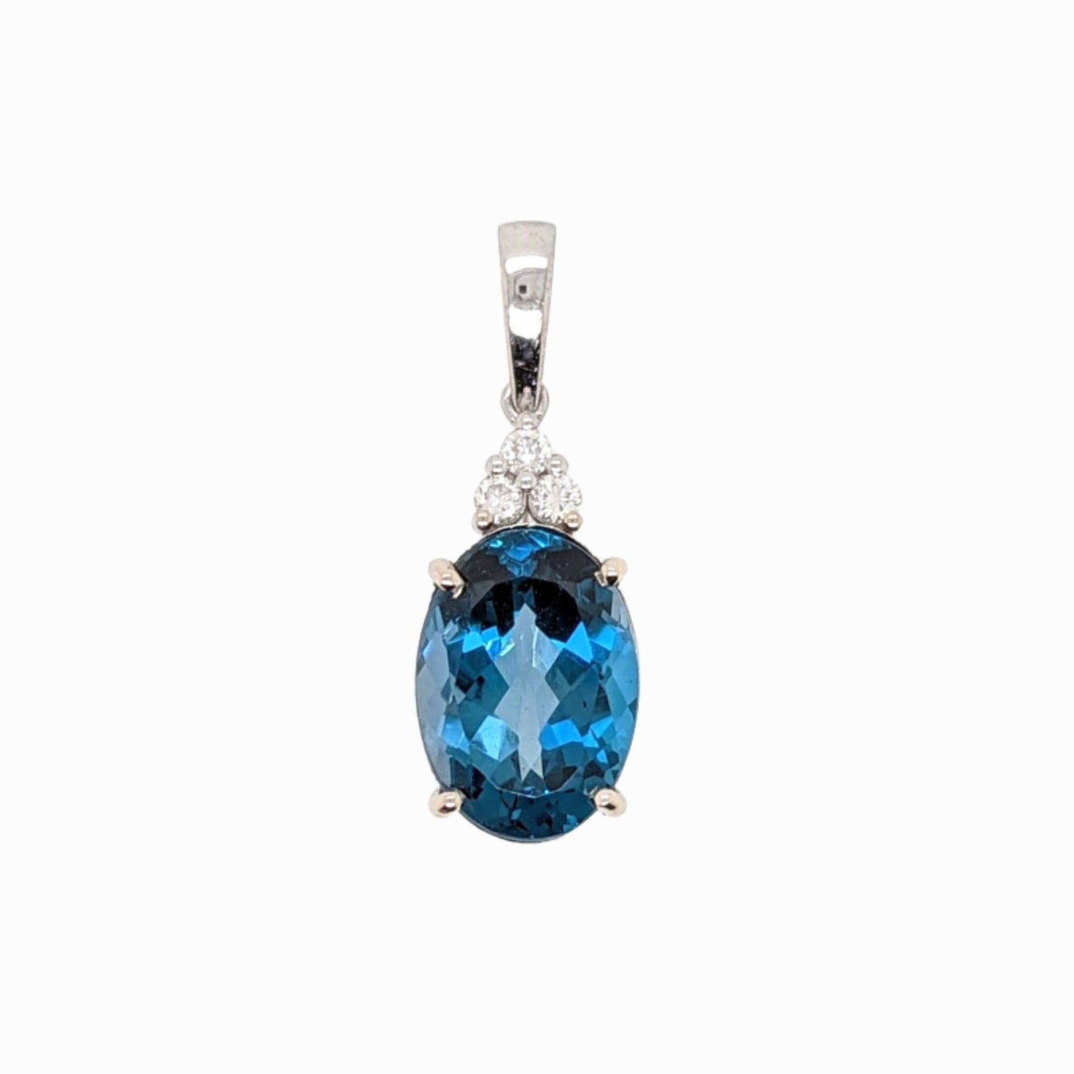 6.72ct London Blue Topaz Pendant w Natural Diamonds in Solid 14K Gold Oval 14x10