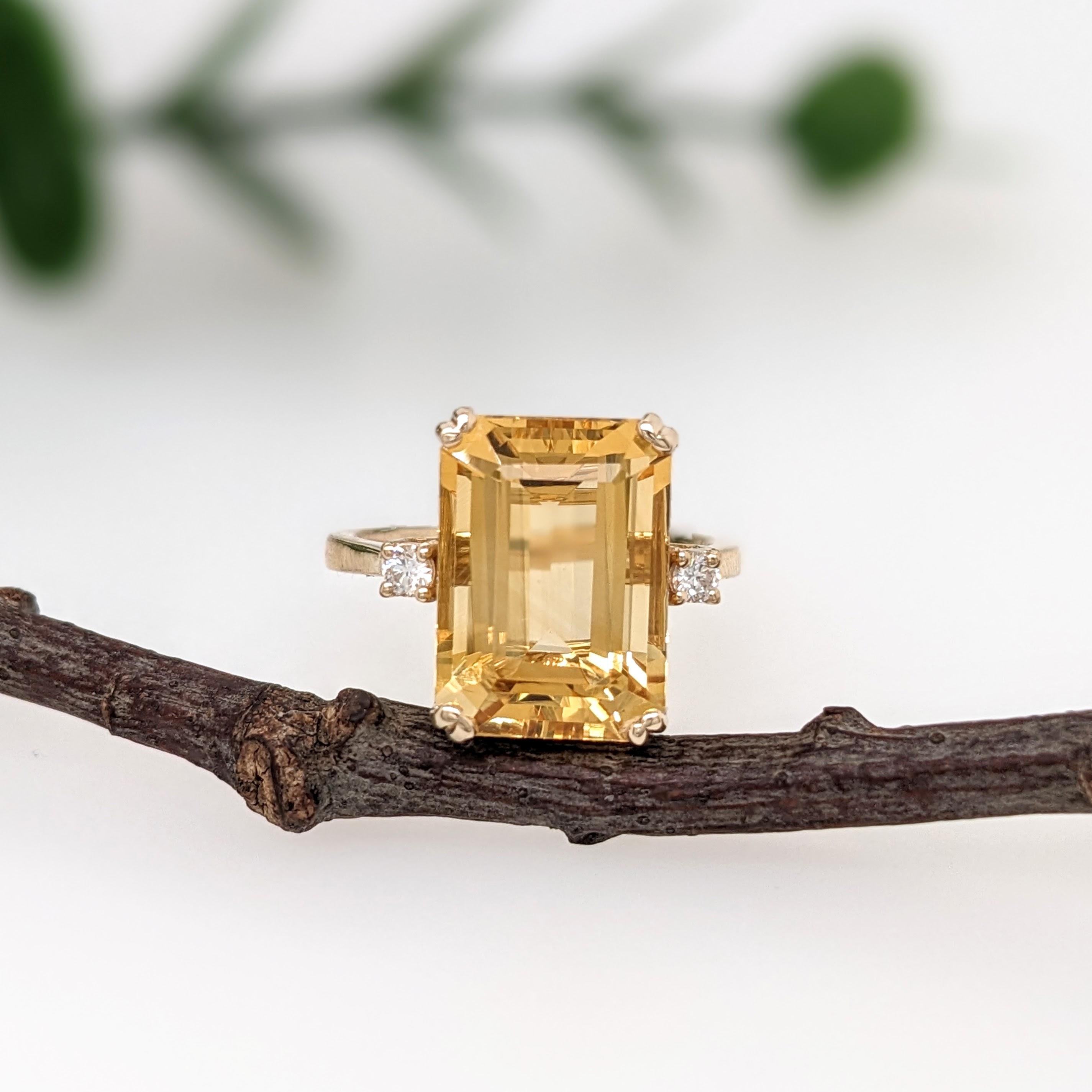 7ct Citrine Ring w Natural Diamonds in Solid 14K Yellow Gold EM 14x10mm