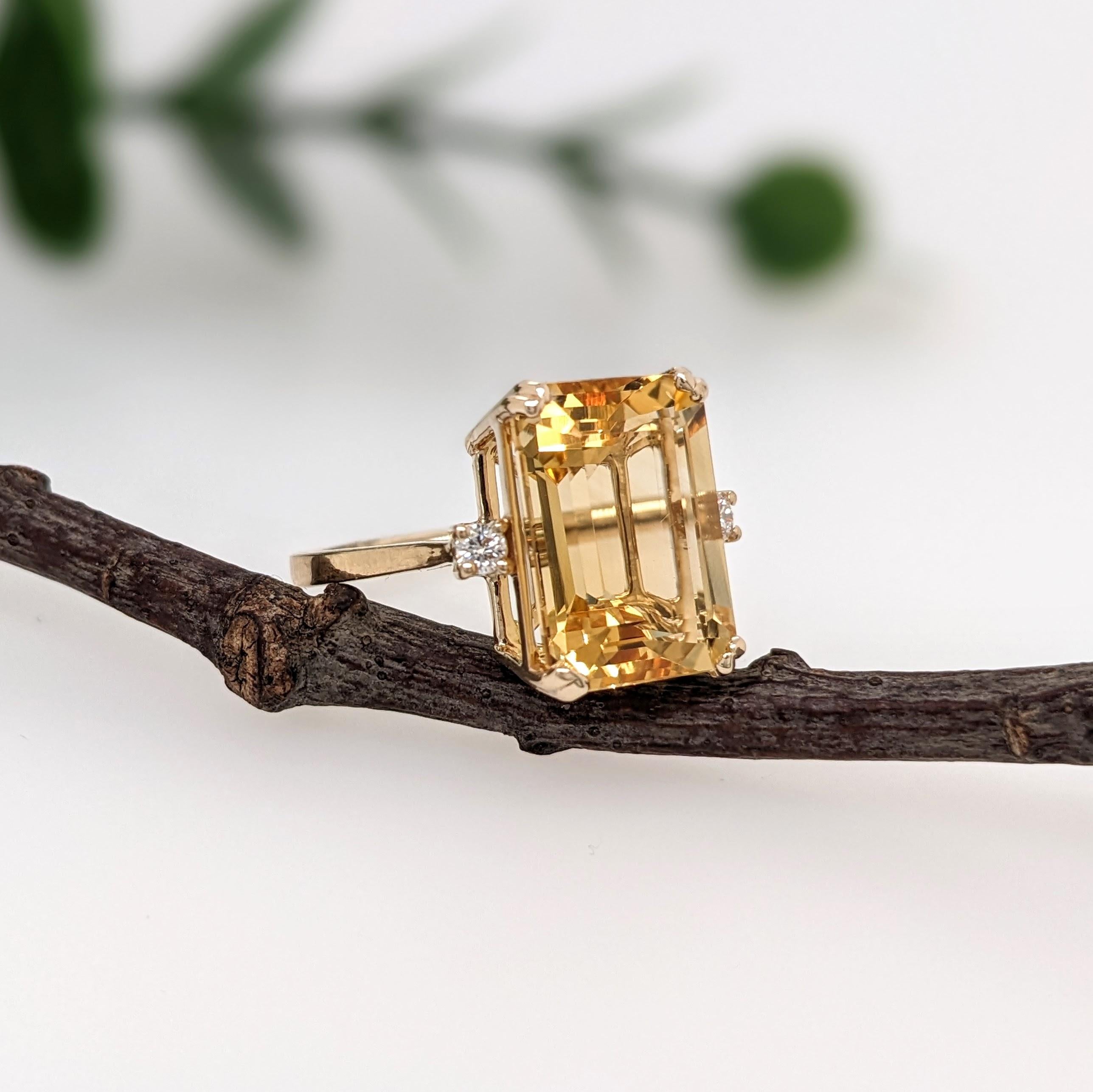 7ct Citrine Ring w Natural Diamonds in Solid 14K Yellow Gold EM 14x10mm
