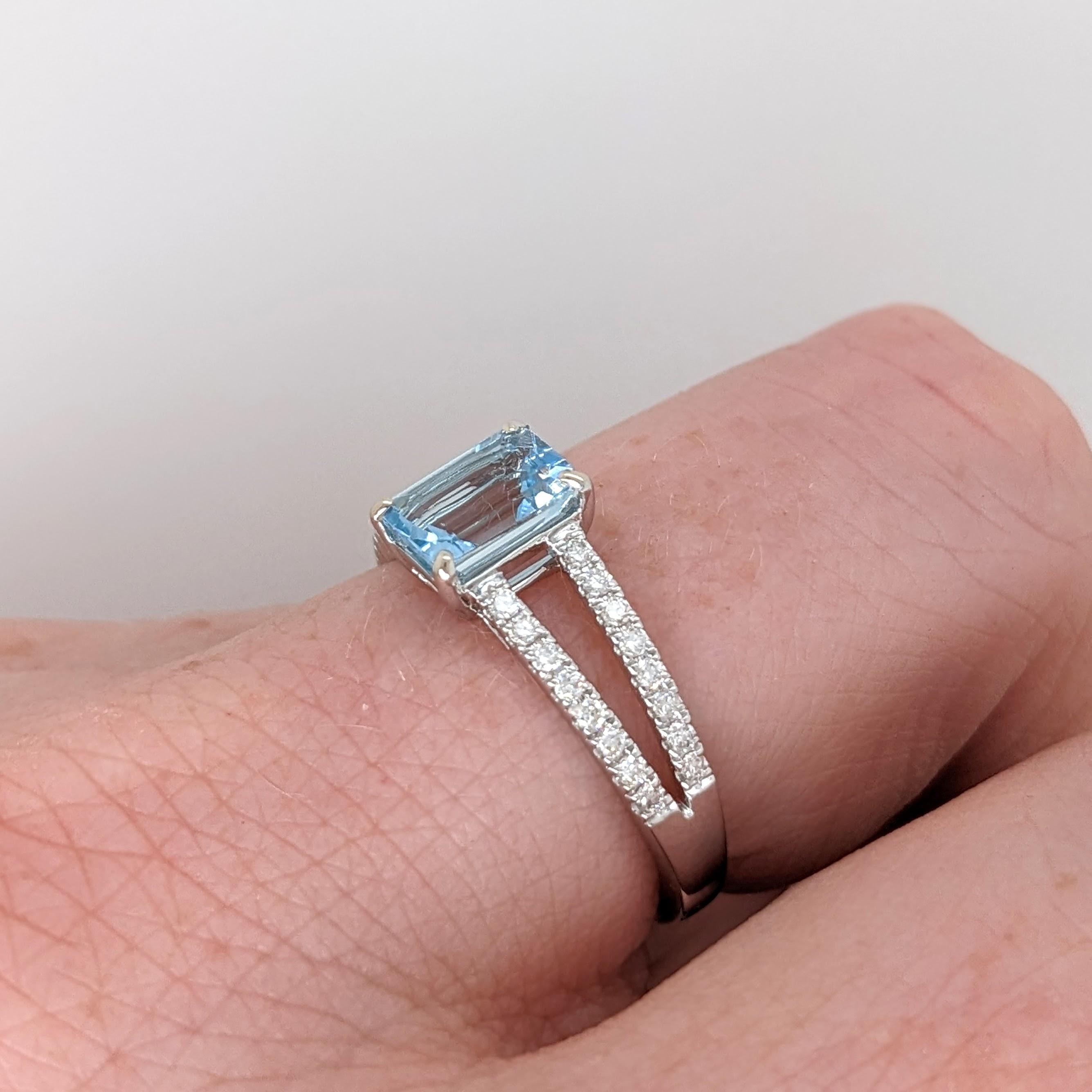 Aquamarine Ring w Natural Diamonds in Solid 14K Gold EM 7x5mm