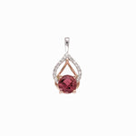 Pink Tourmaline Pendant w Natural Diamonds in Solid 14k Dual Tone Gold Round 5mm