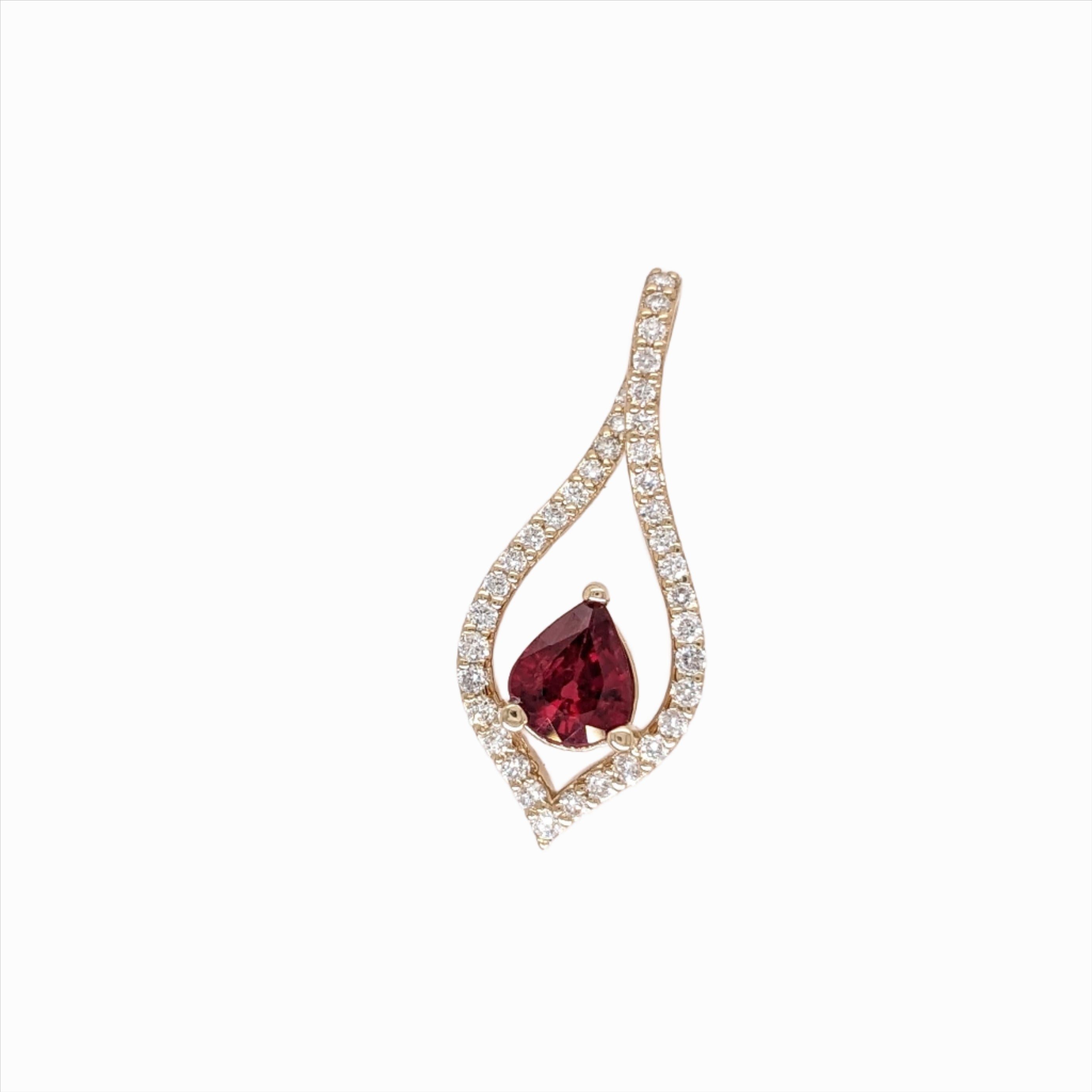 Ruby Pendant w Natural Diamonds in Solid 14K Yellow Gold Pear Shape 6x5mm