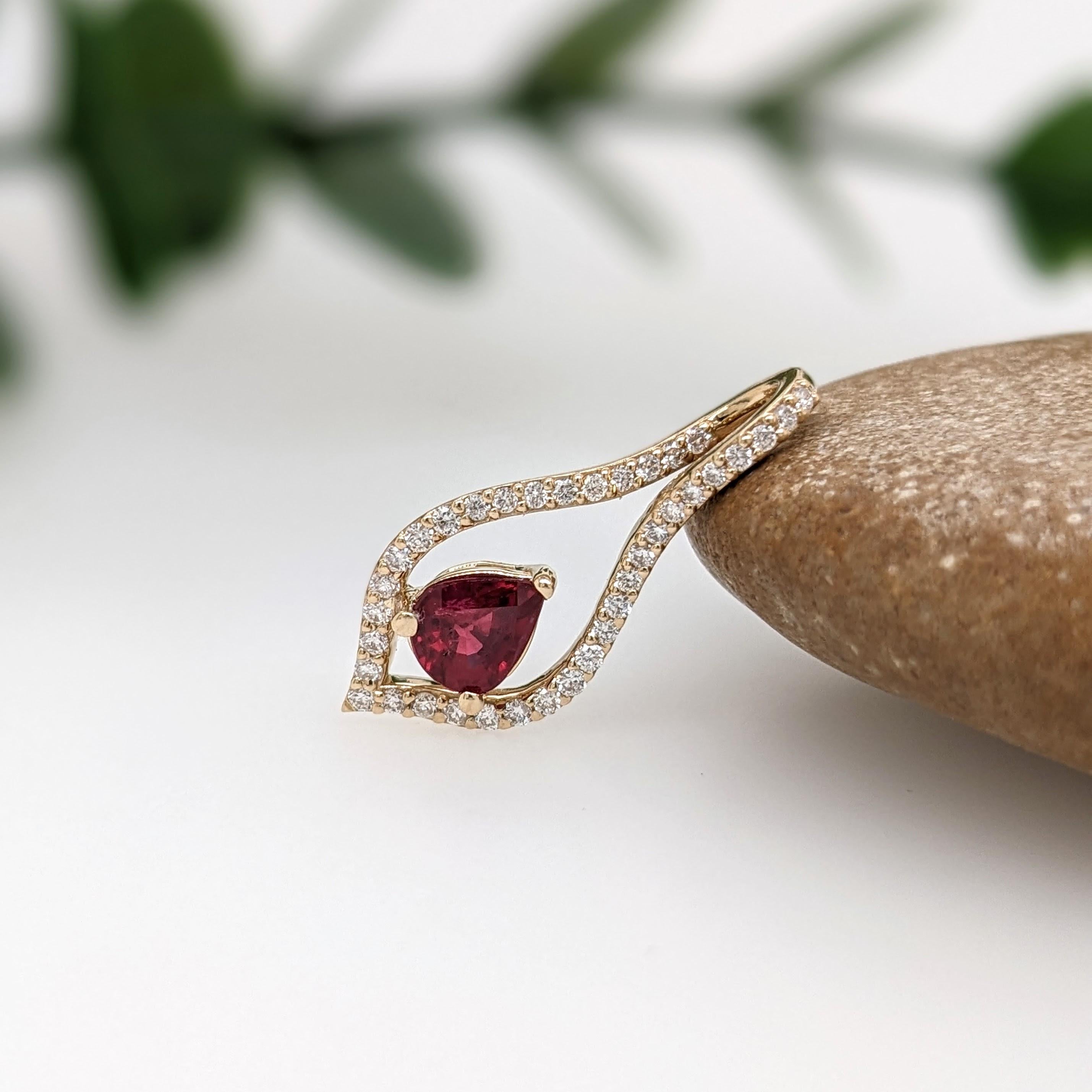 Ruby Pendant w Natural Diamonds in Solid 14K Yellow Gold Pear Shape 6x5mm