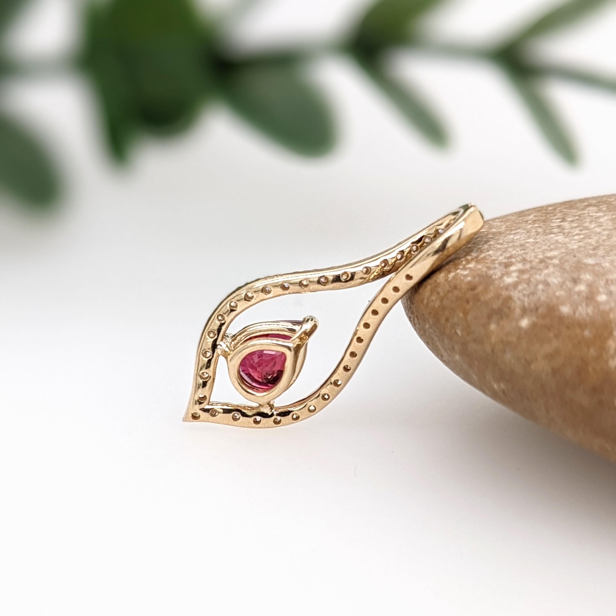 Ruby Pendant w Natural Diamonds in Solid 14K Yellow Gold Pear Shape 6x5mm