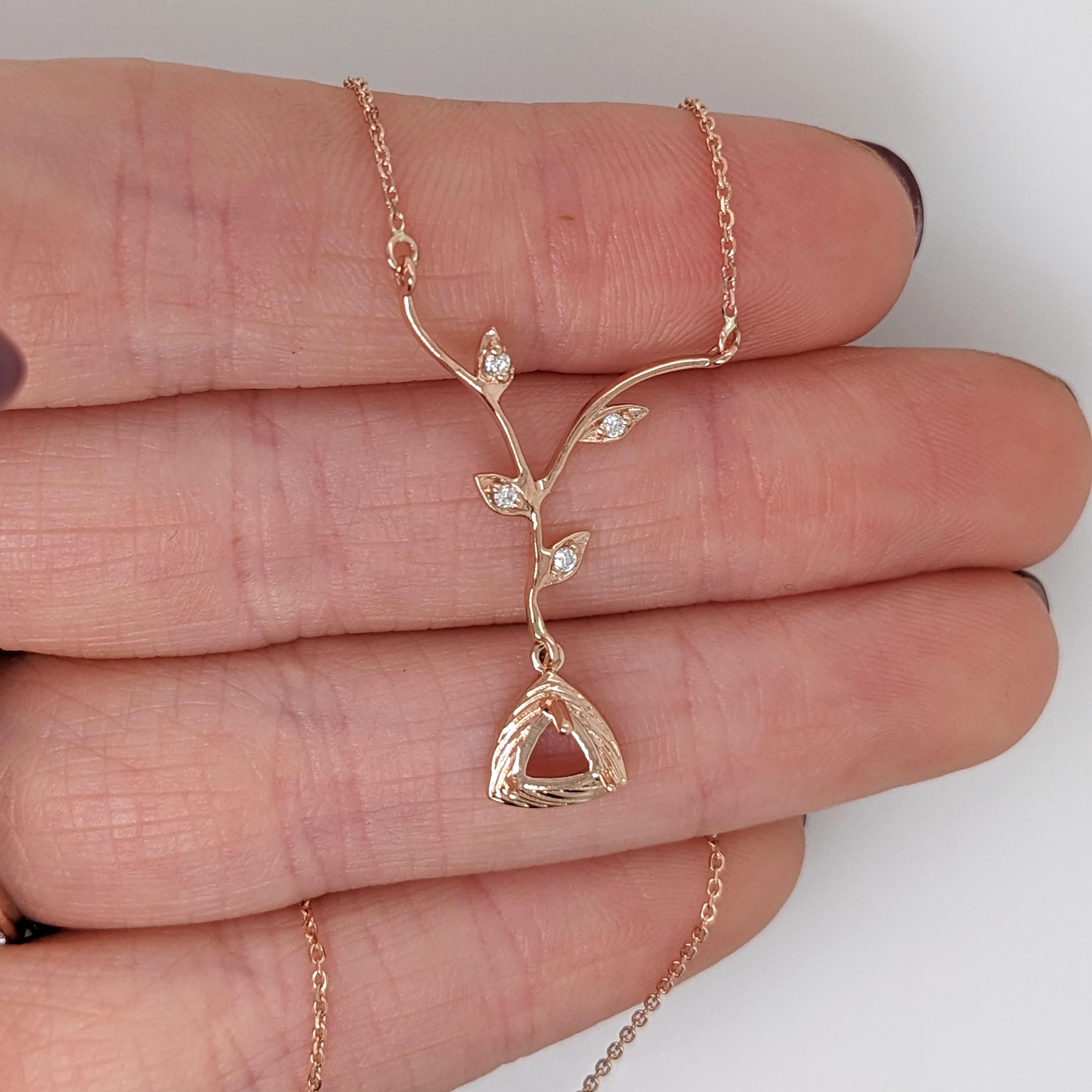 Pendant Necklace Semi Mount w Earth Mined Diamonds in Solid 14K Gold Trillion 5