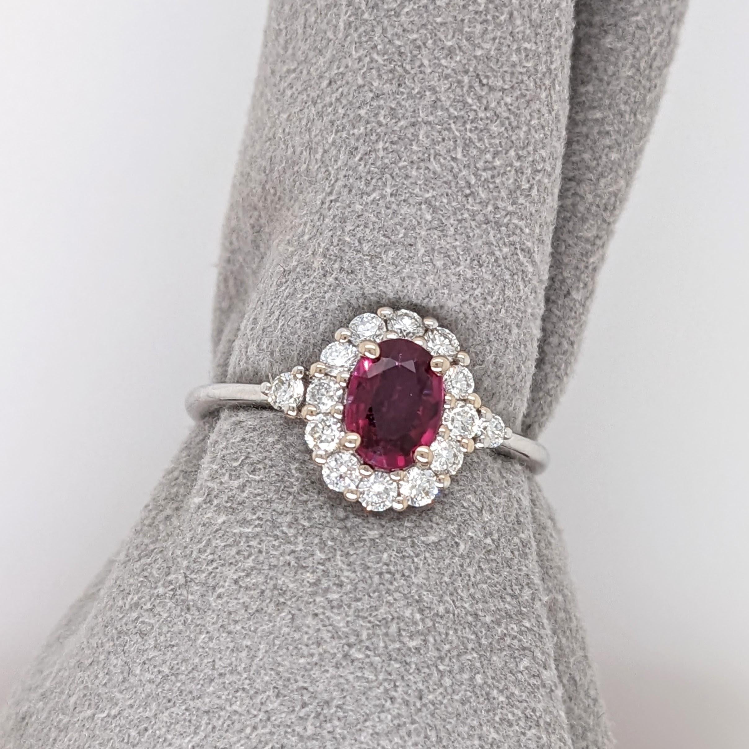 Mozambique Red Ruby Ring w Natural Diamonds in Solid 14K White Gold Oval 6x4mm
