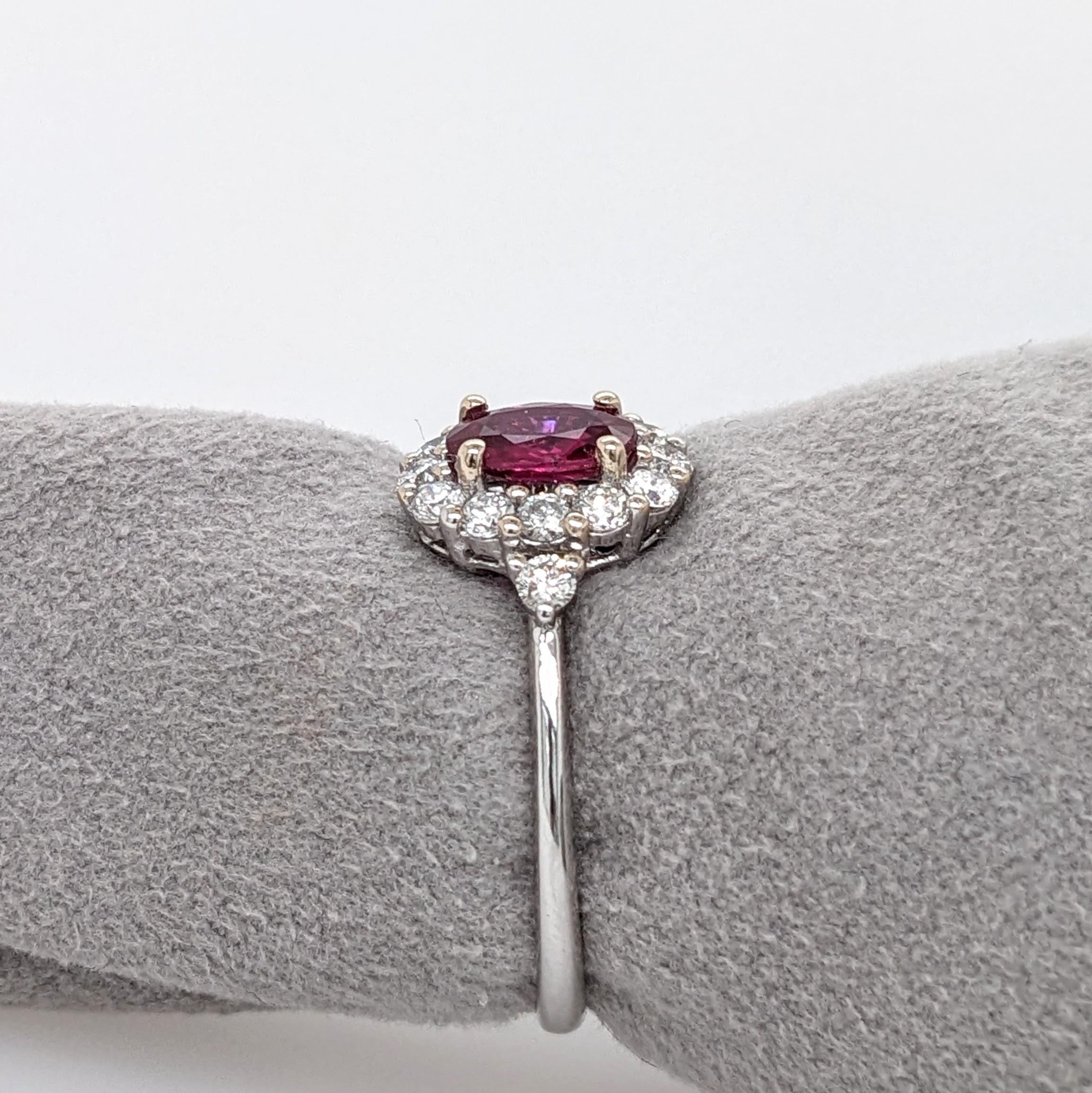 Mozambique Red Ruby Ring w Natural Diamonds in Solid 14K White Gold Oval 6x4mm