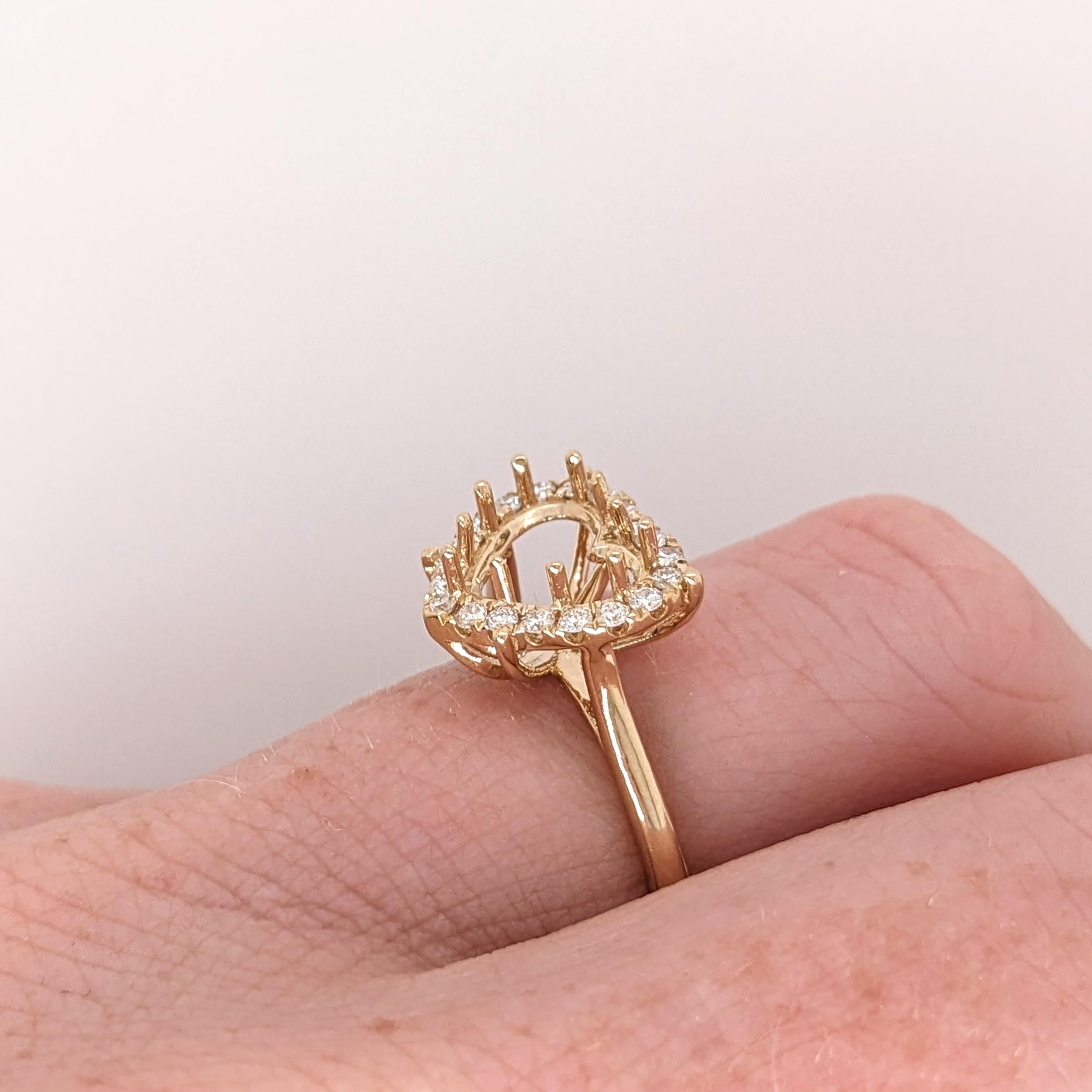 Ring Semi Mount w Earth Mined Diamonds in Solid 14K Gold Heart Shape 7.5x9mm