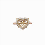 Ring Semi Mount w Earth Mined Diamonds in Solid 14K Gold Heart Shape 7.5x9mm