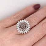 Sun Burst Ring Semi Mount w Lab Diamonds in Solid 14K Gold Round 10mm
