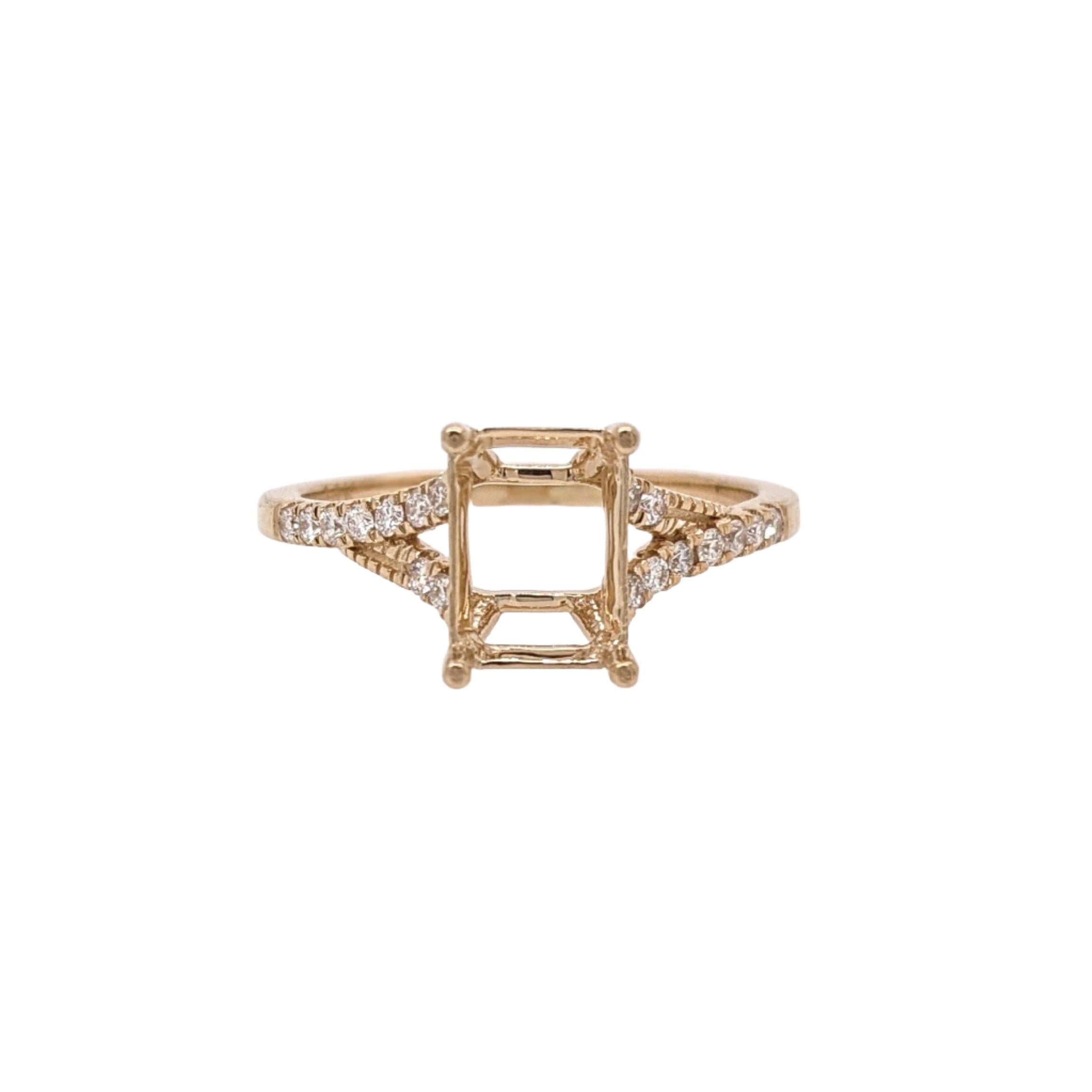 Ring Semi Mount w Earth Mined Diamonds in Solid 14k Gold EM 8x6mm