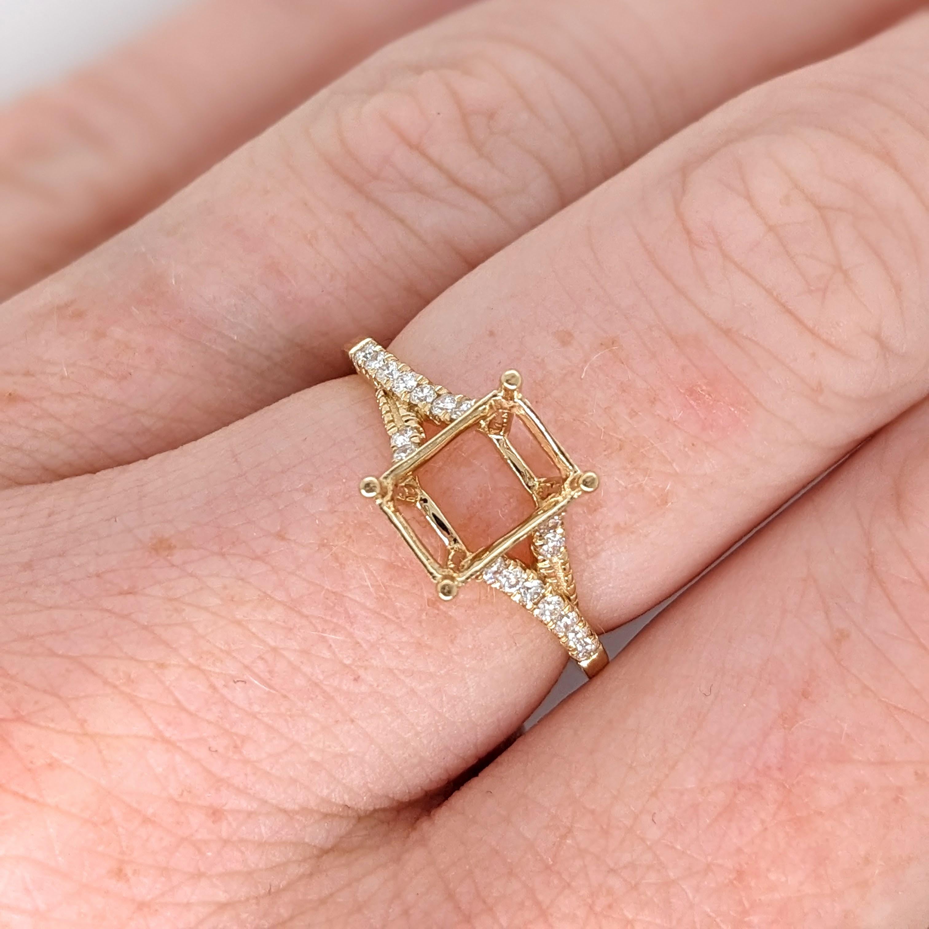 Ring Semi Mount w Earth Mined Diamonds in Solid 14k Gold EM 8x6mm
