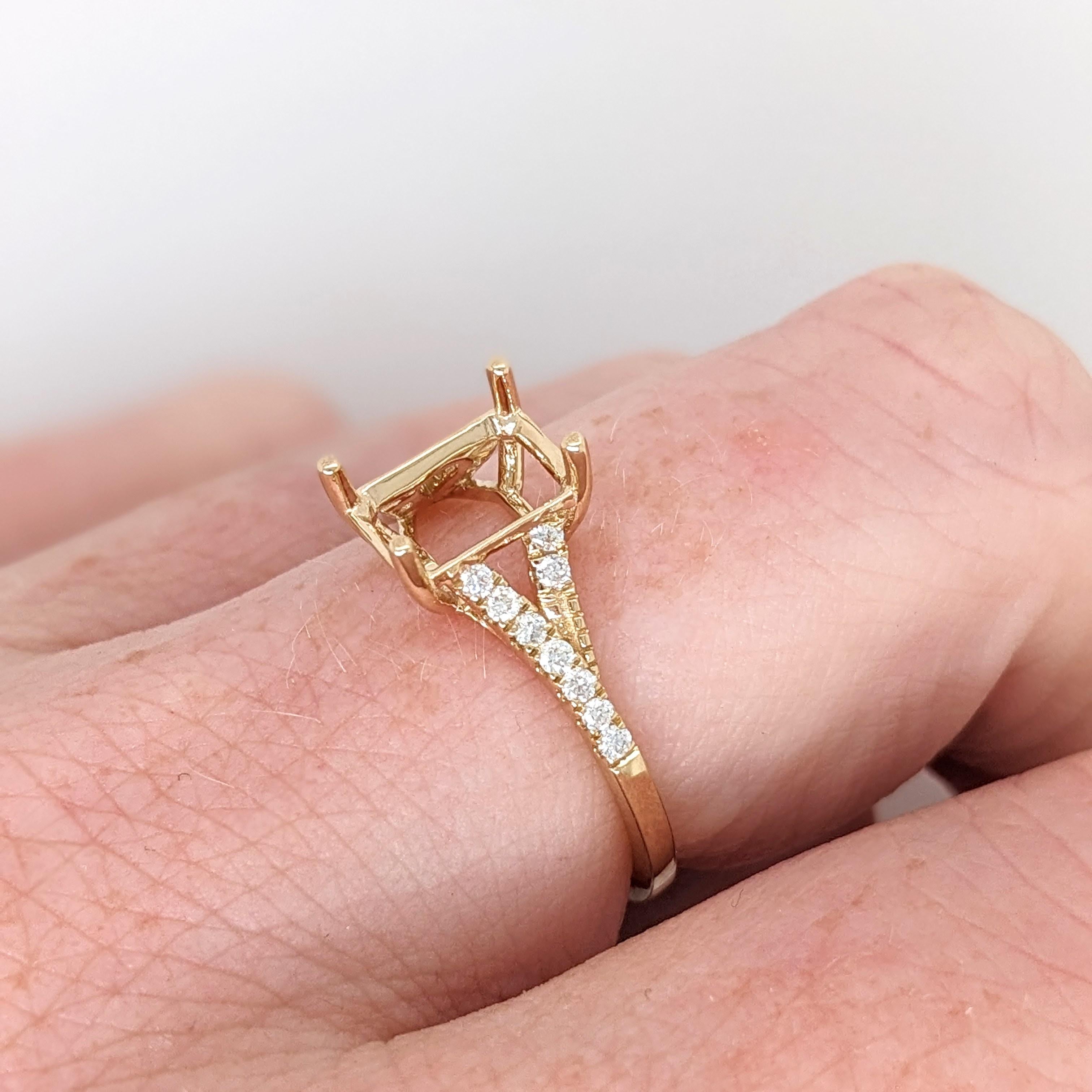 Ring Semi Mount w Earth Mined Diamonds in Solid 14k Gold EM 8x6mm