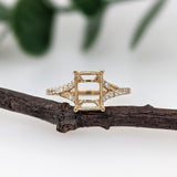 Emerald Cut Diamond Ring Setting in 14K Gold with Natural Earth-Mined Accent Diamonds – 8×6 mm, Customizable