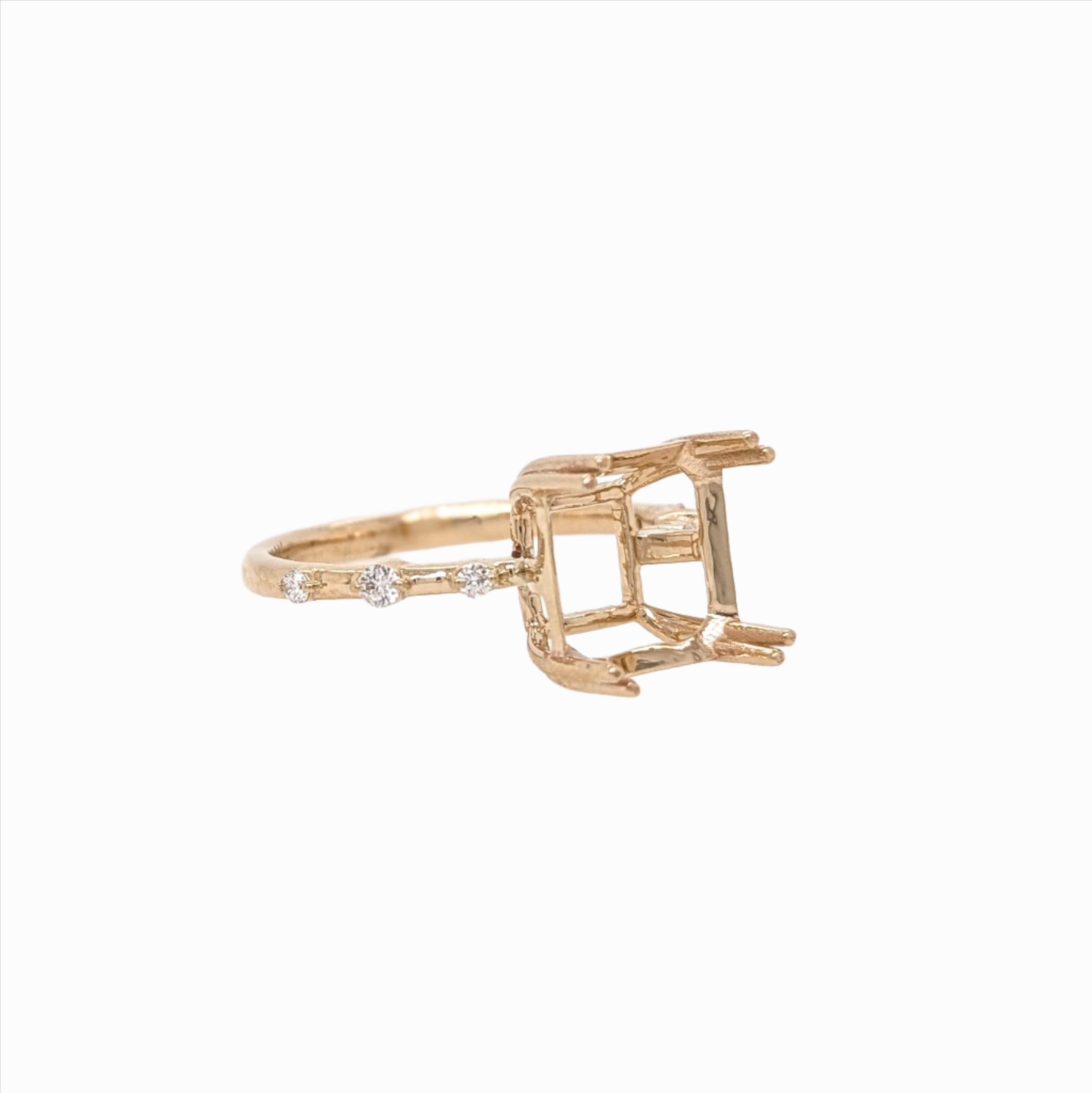 Ring Semi Mount w Earth Mined Diamonds in Solid 14K Gold EM 9mm