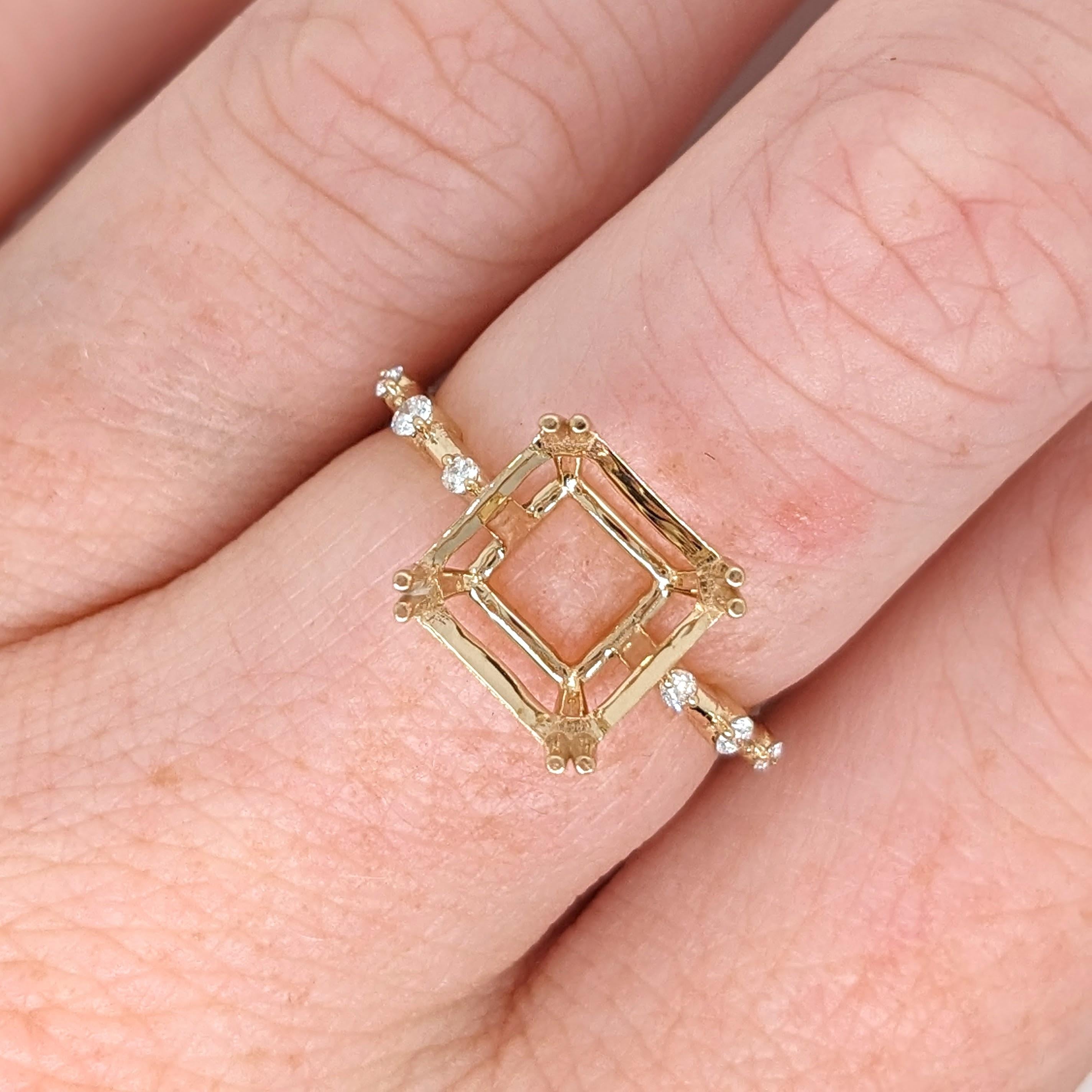 Ring Semi Mount w Earth Mined Diamonds in Solid 14K Gold EM 9mm