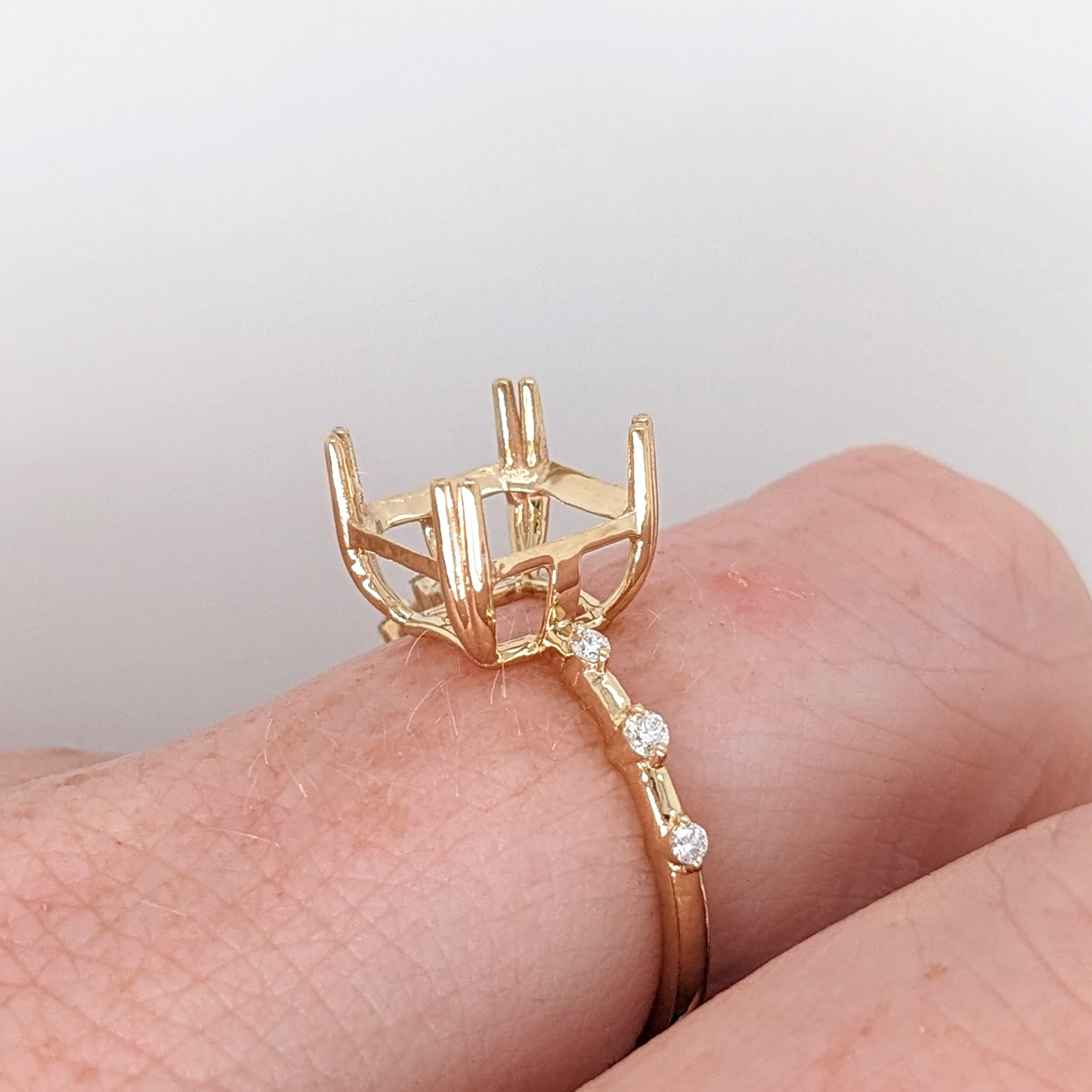Ring Semi Mount w Earth Mined Diamonds in Solid 14K Gold EM 9mm